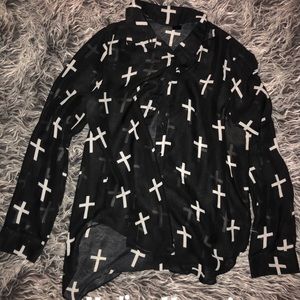Medium Black and White Cross Blouse